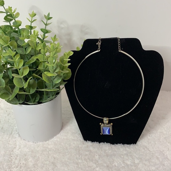 Choker statement necklace with blue stone - Picture 1 of 9